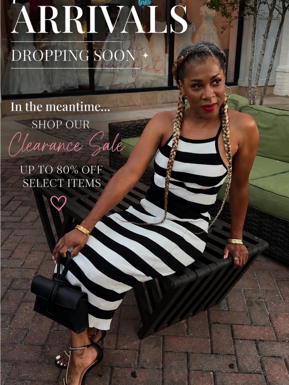 Active Basic Black & White Striped Halter Midi Skirt Set